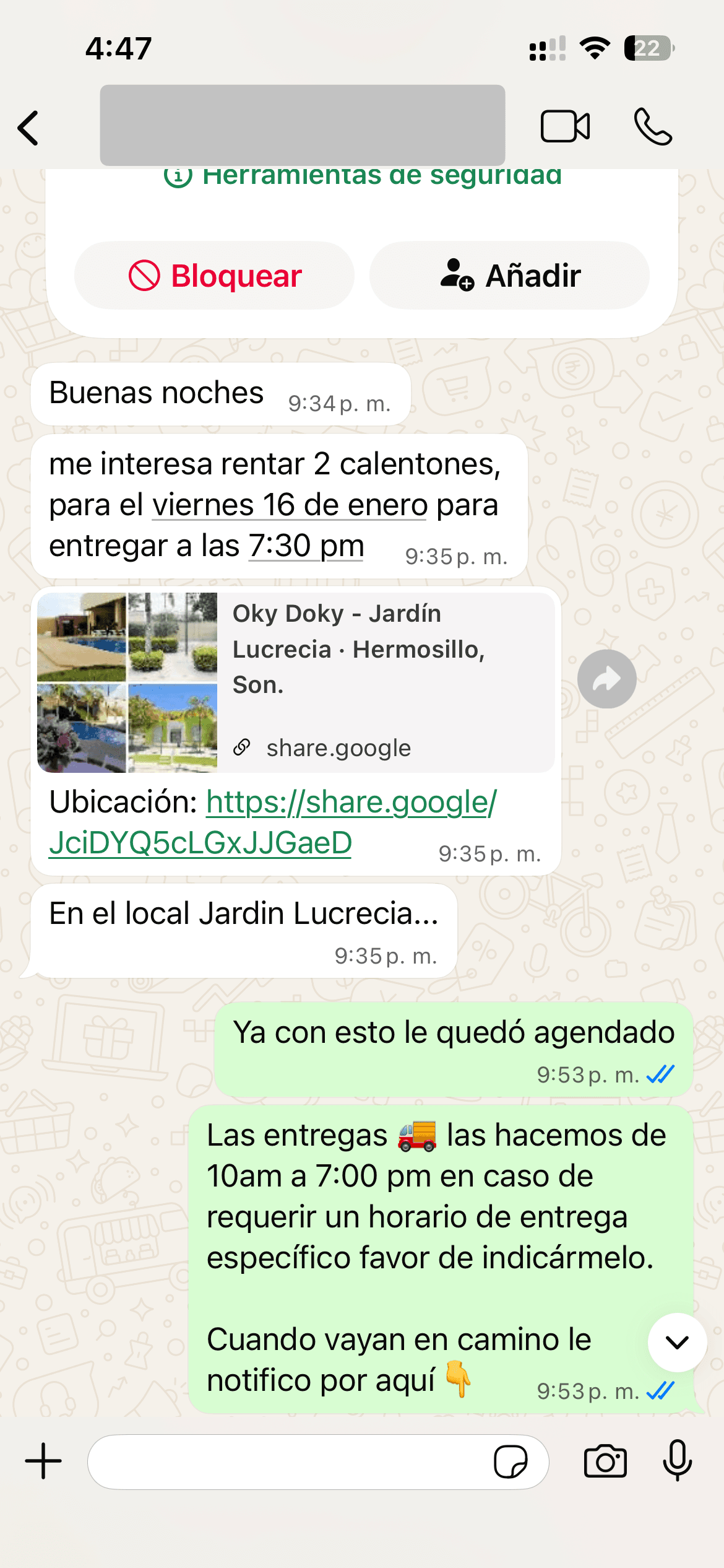 Captura 2 de conversación de WhatsApp con ClimaXpress