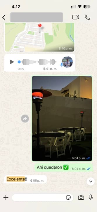 Mensaje de WhatsApp de un cliente sobre el servicio