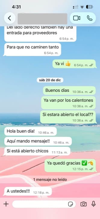 Mensaje de WhatsApp de un cliente felicitando la instalación